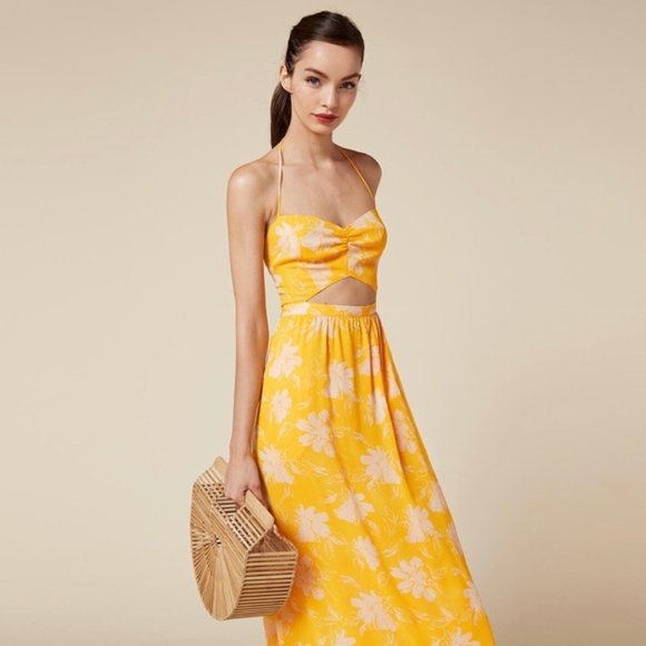 Reformation Dresses & Skirts - Never worn yellow Reformation dress with front eyelet (size 2)